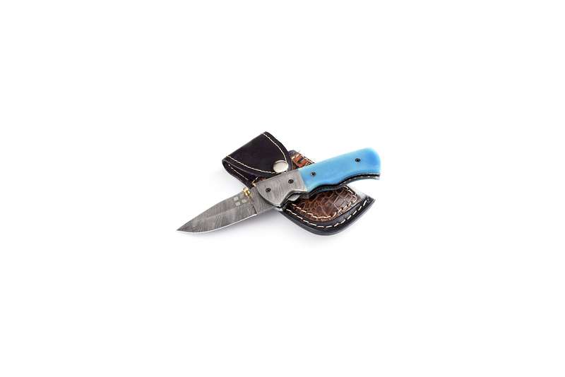 HANDMADE FOLDING KNIFE- TINTED CAMEL BONE HANDLE