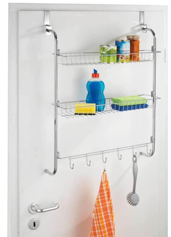 Door Mounted Hanging Rack With 2 Shelves & 6 Hooks