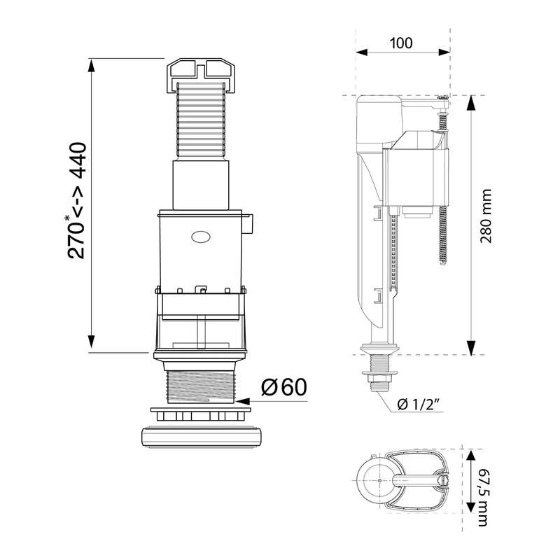 Wirquin Mechanism C/C F/Flush 2 Inch Bi Mxjf (Box)