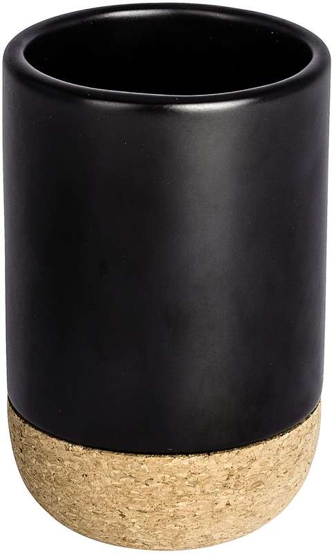 Toothbrush Tumbler Black Ceramic & Cork