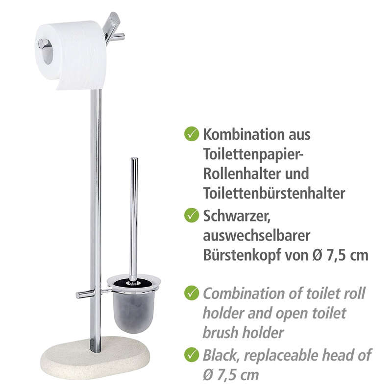 Freestanding Toilet Brush & Roll Holder Puro Steel/Polyresin Sandstone