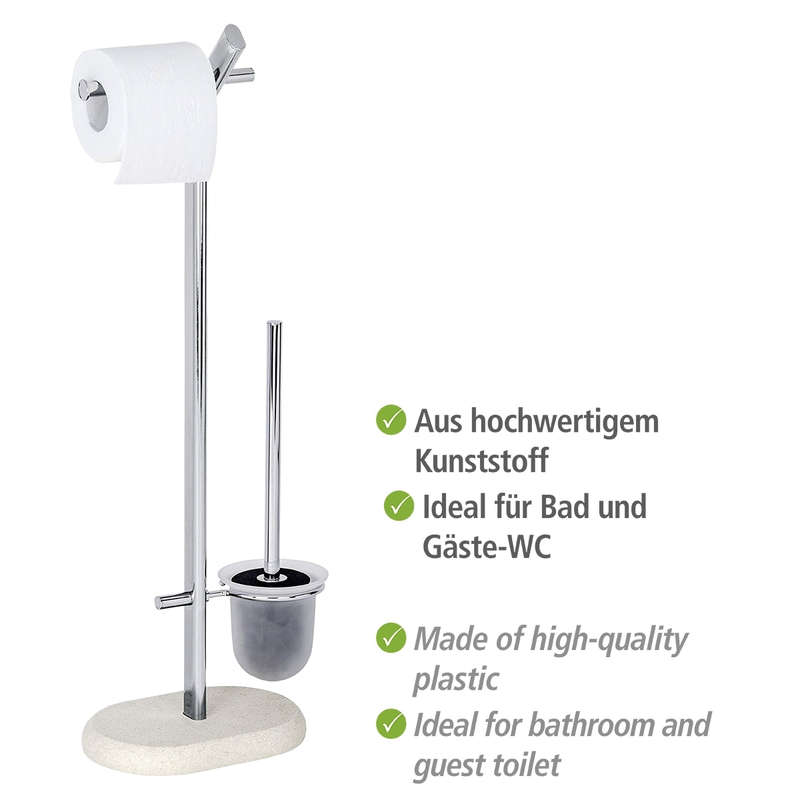 Freestanding Toilet Brush & Roll Holder Puro Steel/Polyresin Sandstone
