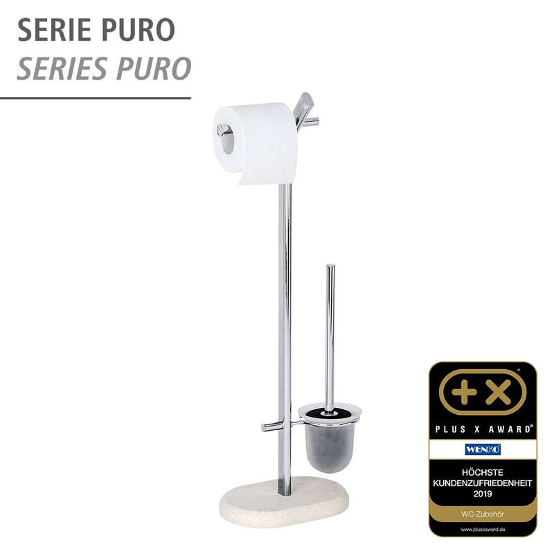 Freestanding Toilet Brush & Roll Holder Puro Steel/Polyresin Sandstone