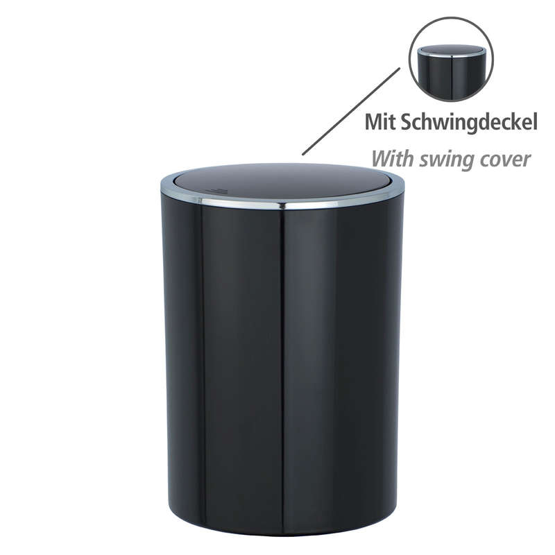 Wenko Swing Bin 5L - Inca Range - Plastic - Black & Chrome