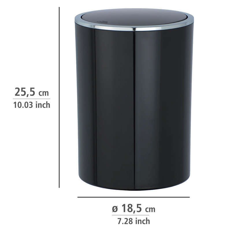 Wenko Swing Bin 5L - Inca Range - Plastic - Black & Chrome