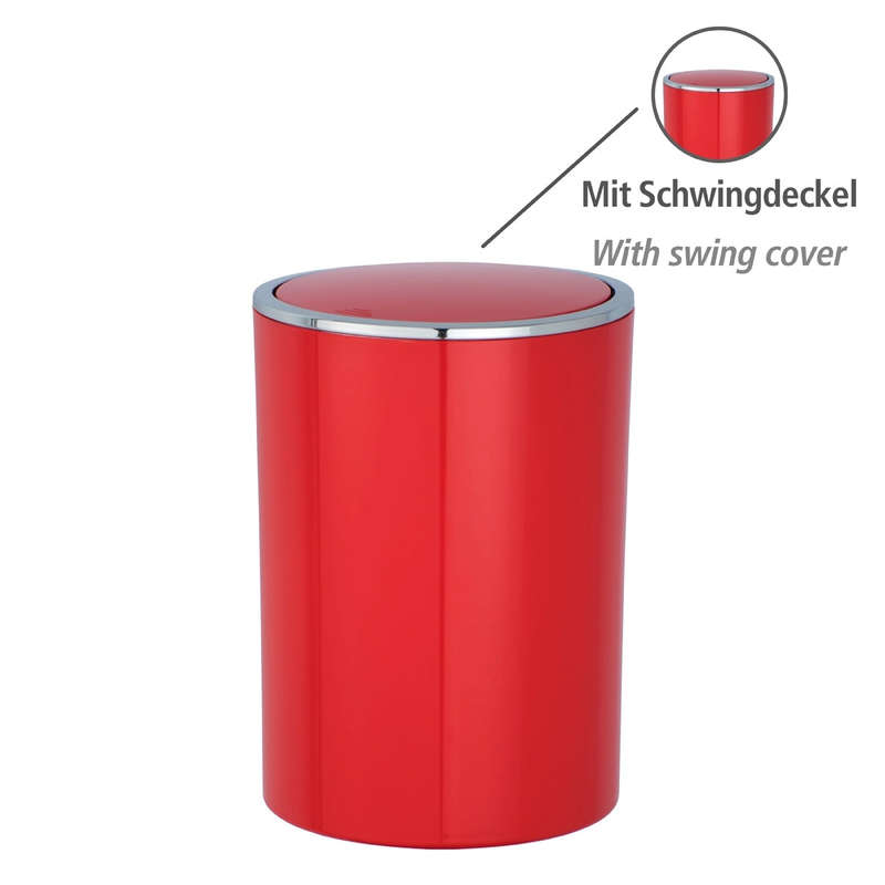 Wenko Swing Bin 5L  - Inca Range - Plastic - Red & Chrome