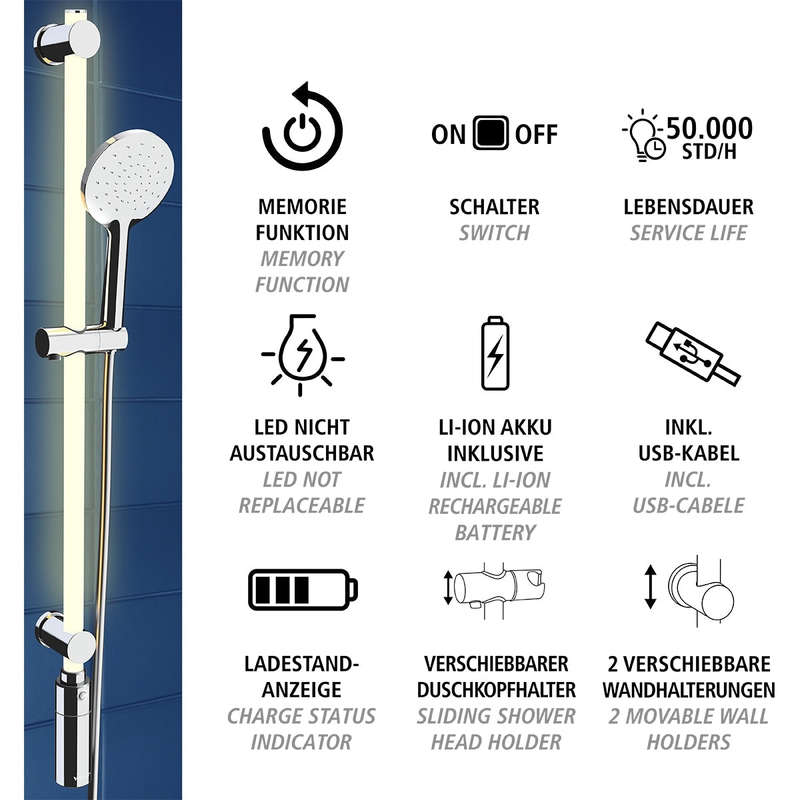 Led Shower Rail 94cm Rgb + Warm White