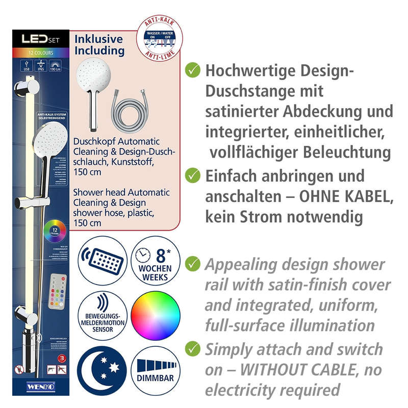 Led Shower Rail 94cm Rgb + Warm White