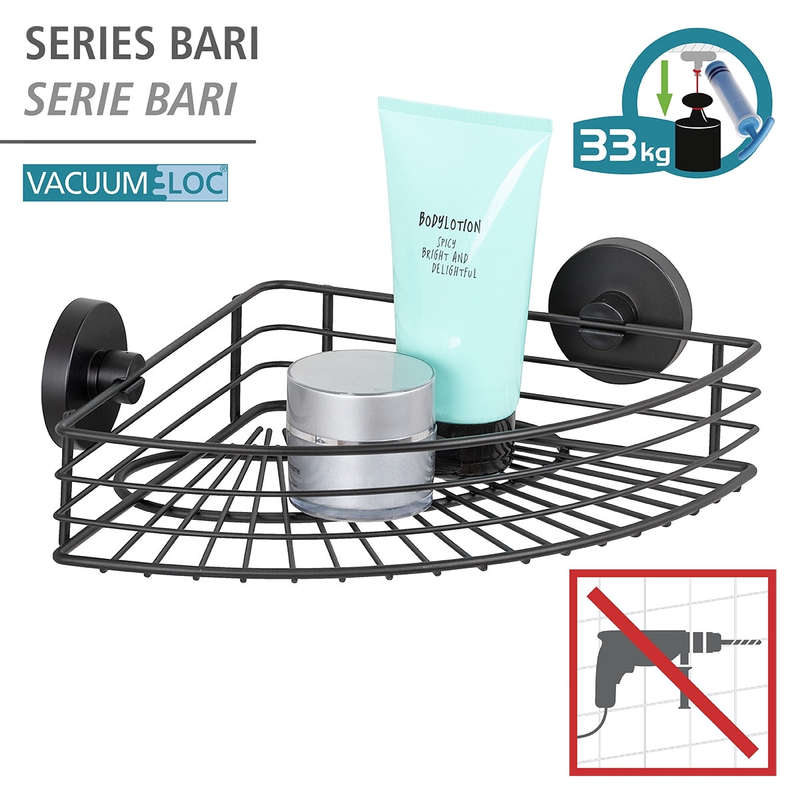 Vacuum Locâ® Corner Shelf Bari Black Wall Shelf No Drilling