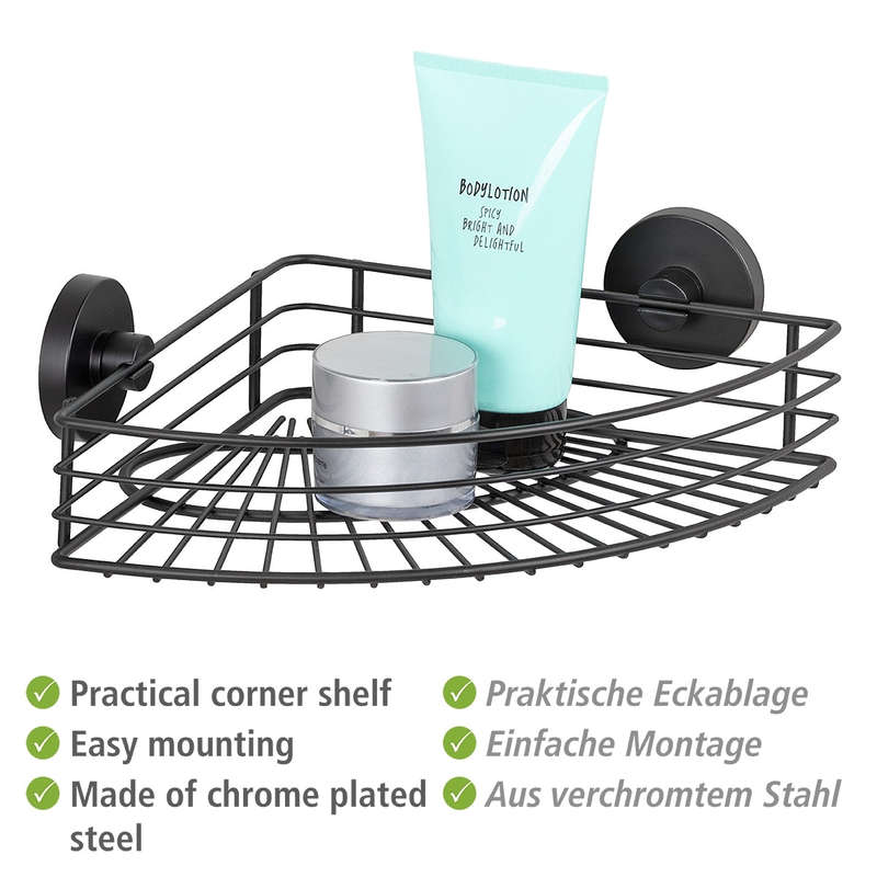 Vacuum Locâ® Corner Shelf Bari Black Wall Shelf No Drilling