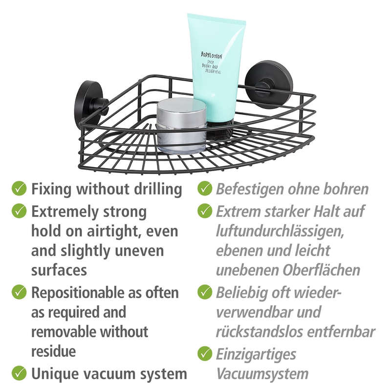 Vacuum Locâ® Corner Shelf Bari Black Wall Shelf No Drilling