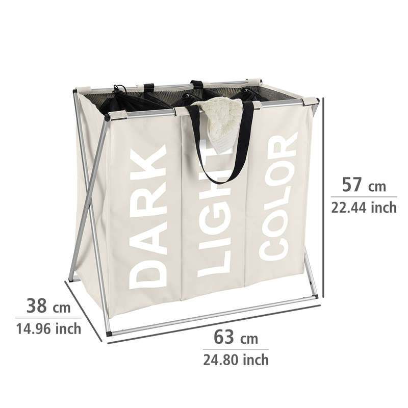 Laundry Basket 130 L 3x43 L 3 Section Trio Beige