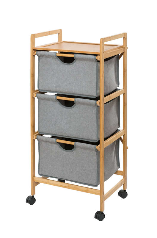 Laundry Trolley 3 Drawer Bahari Bamboo Grey
