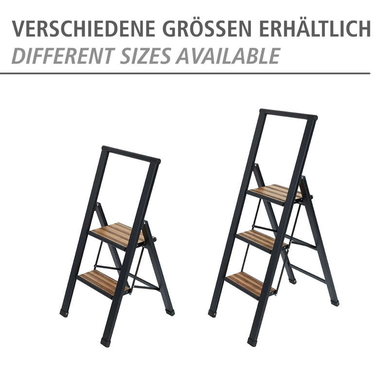 Wenko Folding Step Ladder Aluminium - 3 Steps - Black
