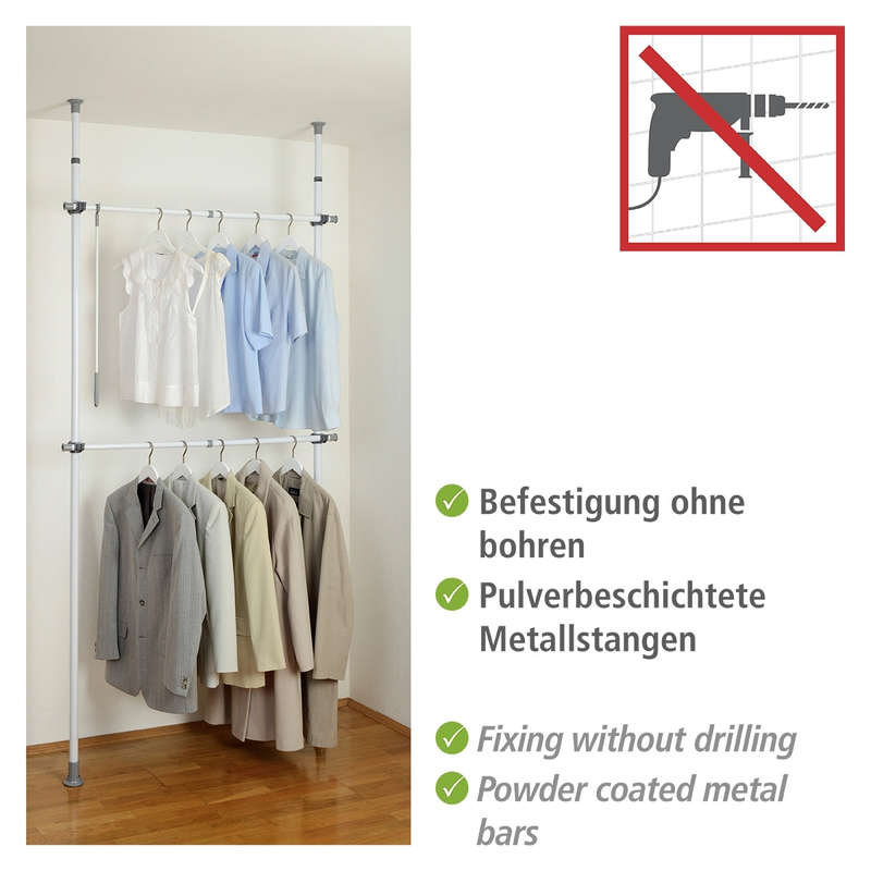 Wenko Clothing Organizer - Adjustable Telescopic System - Herkules - Basic - Grey