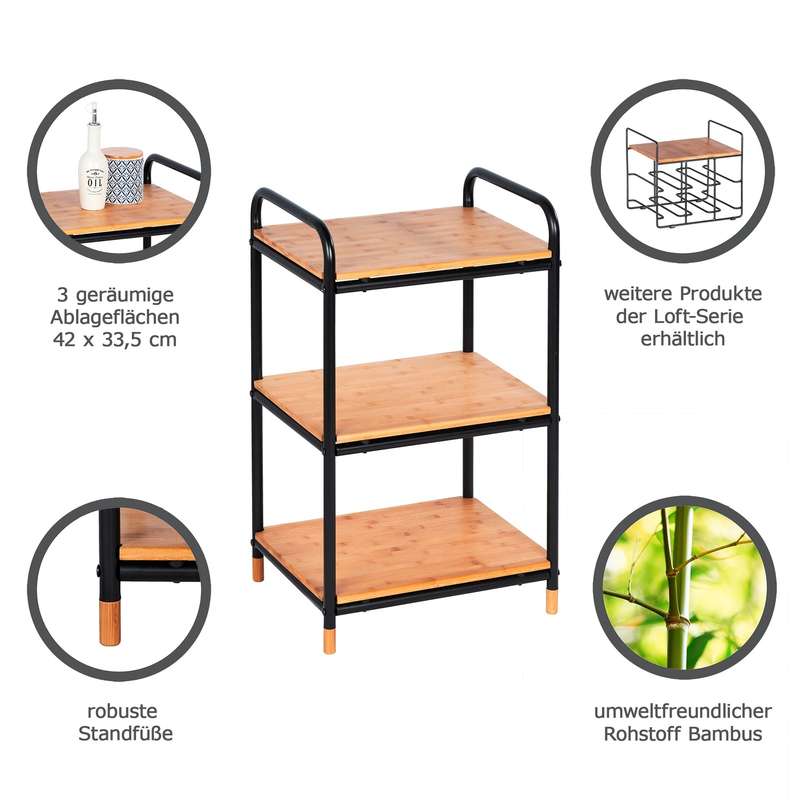 3 Tier Shelving Unit Loft Metal & Bamboo