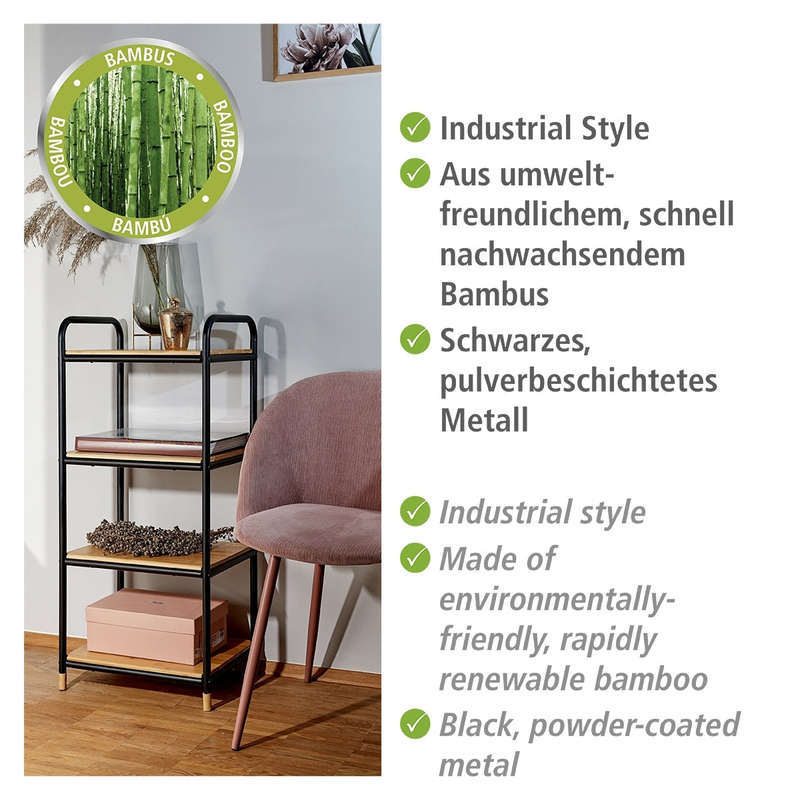 4 Tier Shelving Unit Loft Bamboo & Metal