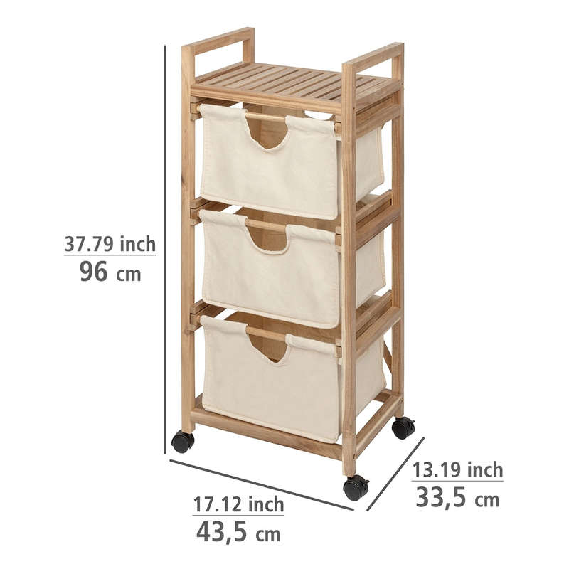 Wenko Laundry Trolley - 3 Drawers - Acina - Acacia Wood