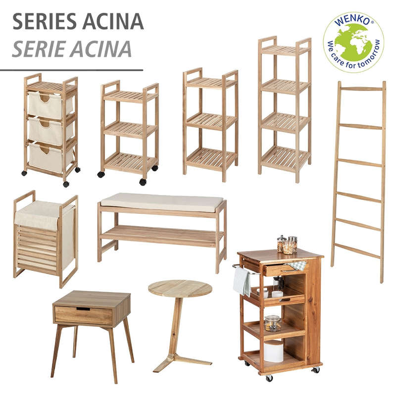 Wenko Laundry Trolley - 3 Drawers - Acina - Acacia Wood