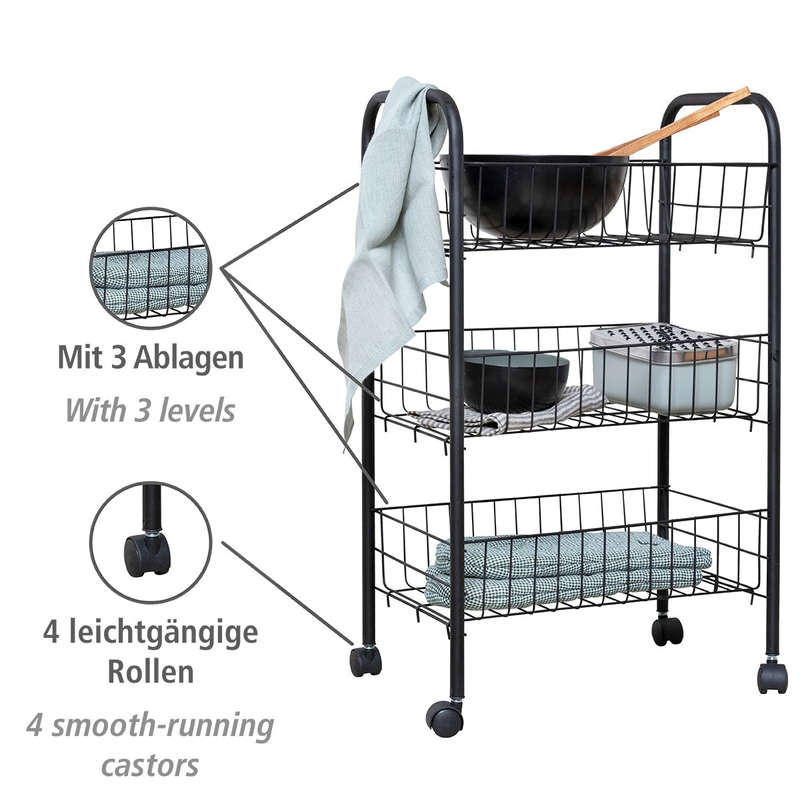 Multi Purpose Metal Trolley 3 Shelves Florenz Black