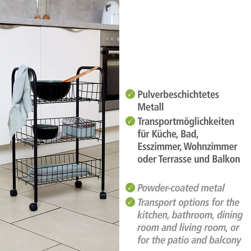 Multi Purpose Metal Trolley 3 Shelves Florenz Black