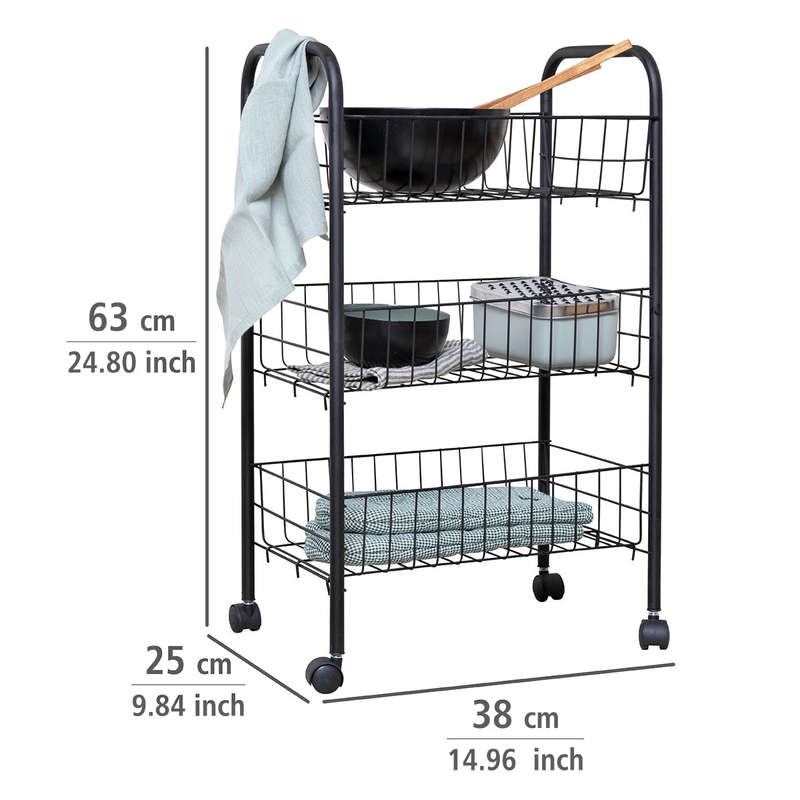 Multi Purpose Metal Trolley 3 Shelves Florenz Black