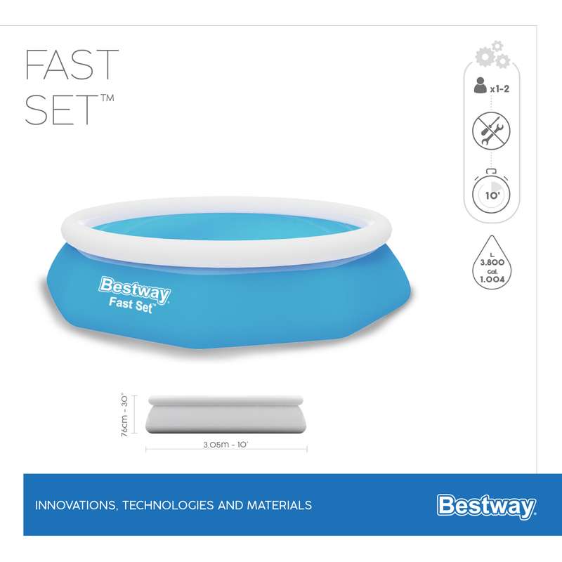 Bestway 305cm X 76cm Fast Set Poo Set With Pump 3,800 L
