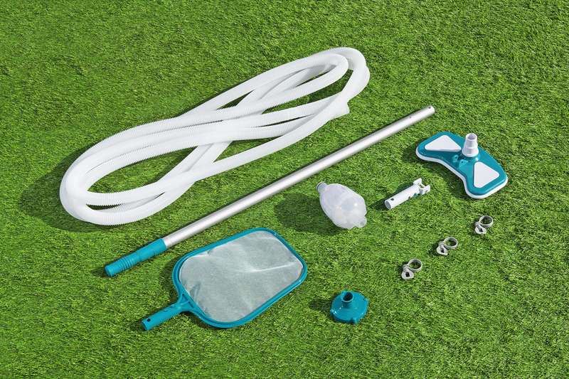 Bestway Pool+ Cleaning Kit (Contents:1 Aluminum Pole, 1 Mesh Netting, 1 Skimmer, 1pc 7.5 Metre Ho...