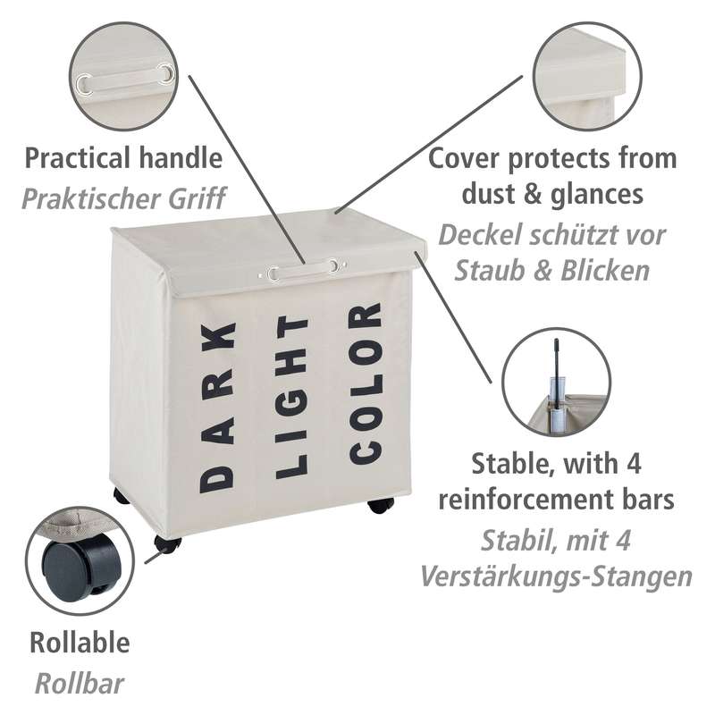 Laundry Basket 116 L 3 Compartment Trivo Beige