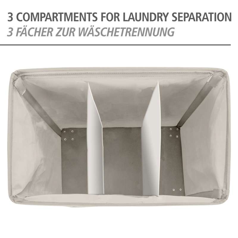 Laundry Basket 116 L 3 Compartment Trivo Beige