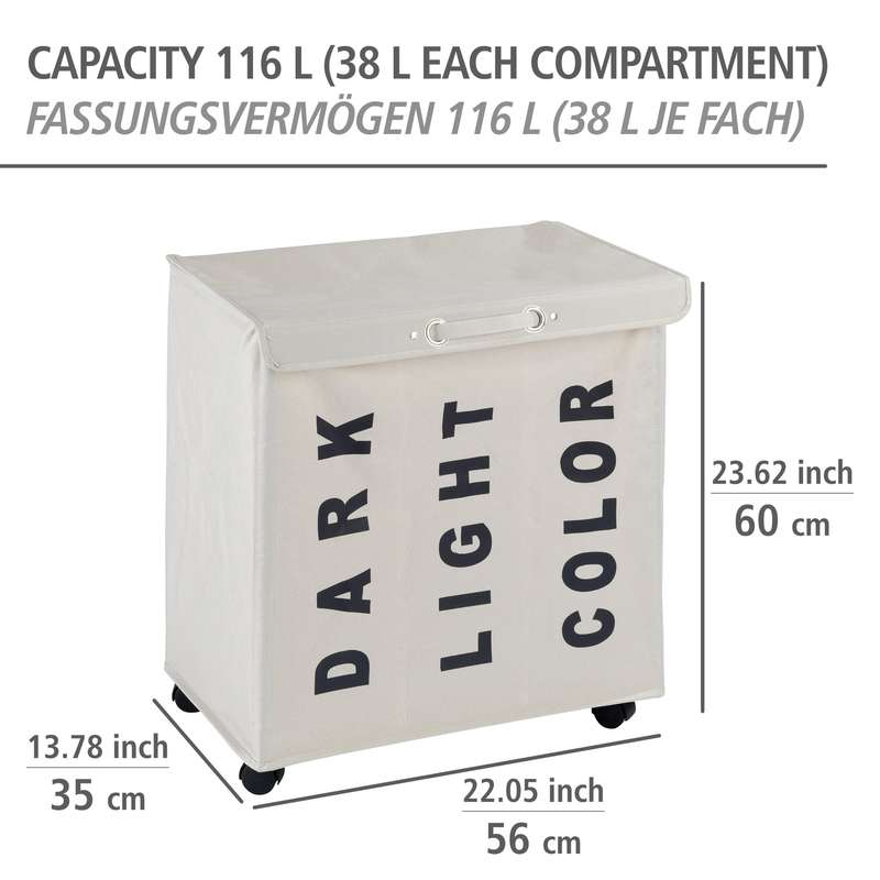 Laundry Basket 116 L 3 Compartment Trivo Beige