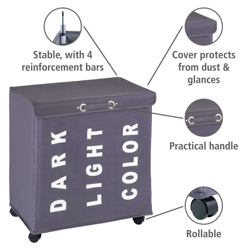 Laundry Basket 116 L 3 Compartment Trivo Grey