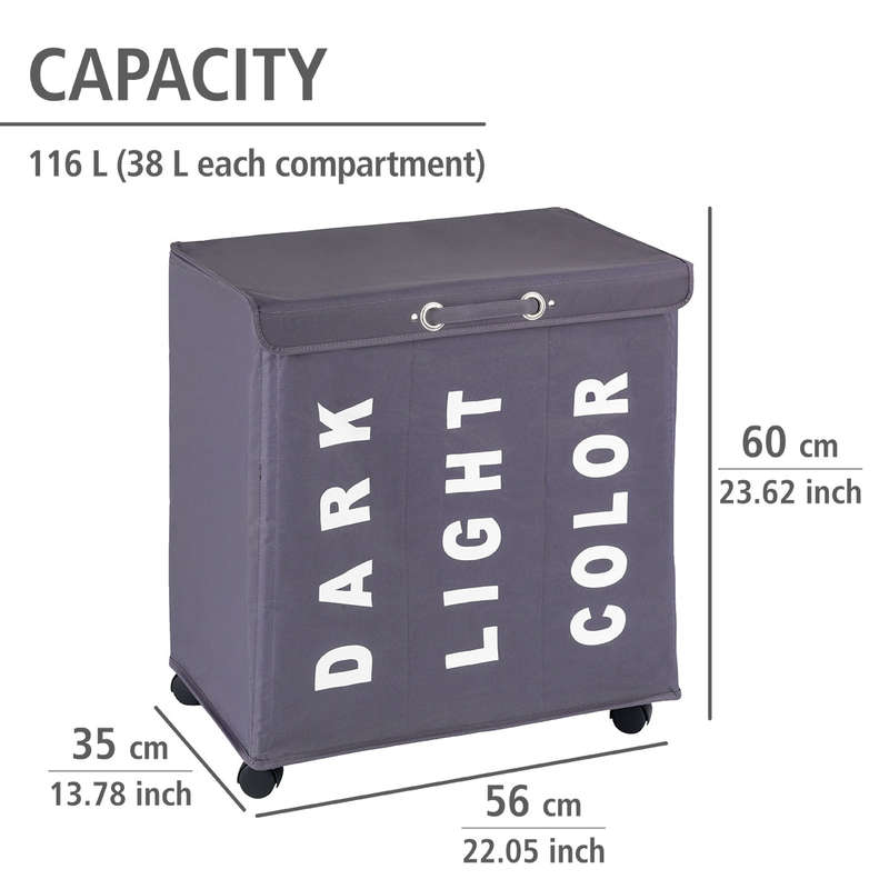Laundry Basket 116 L 3 Compartment Trivo Grey