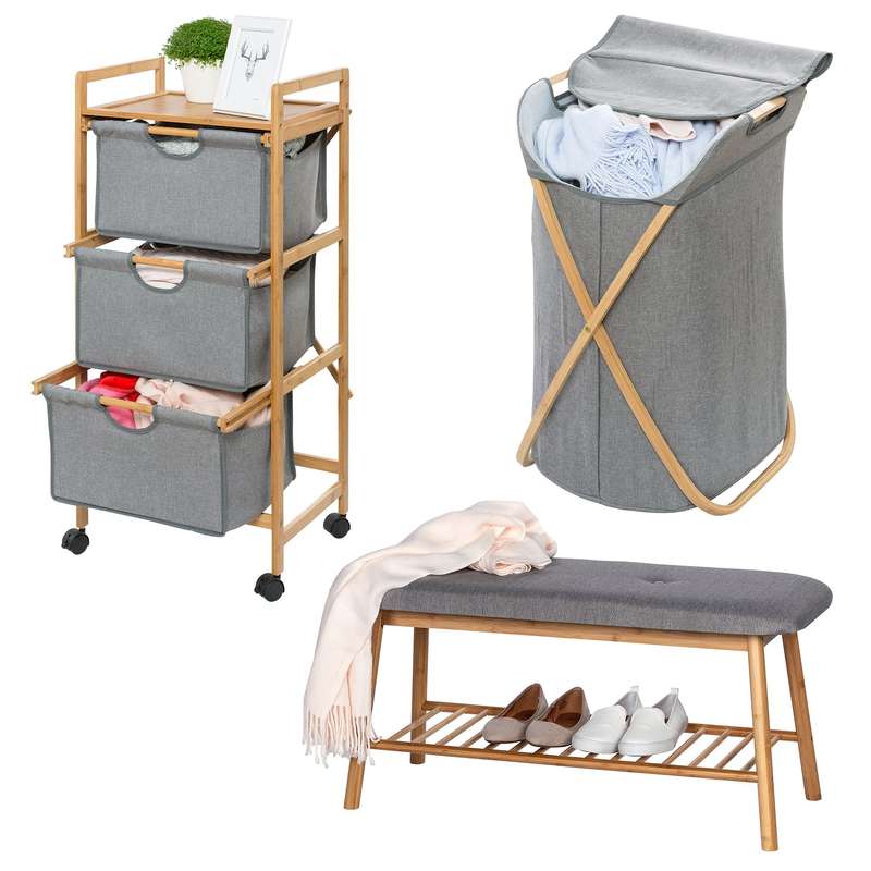 Laundry Trolley 3 Drawer Bahari Bamboo Grey