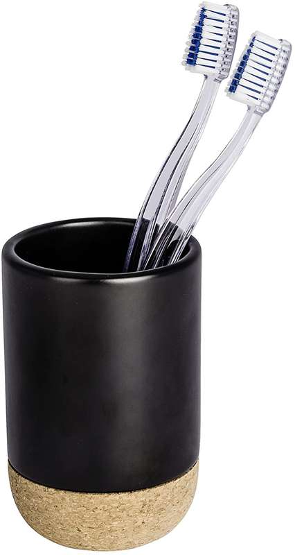 Toothbrush Tumbler Black Ceramic & Cork