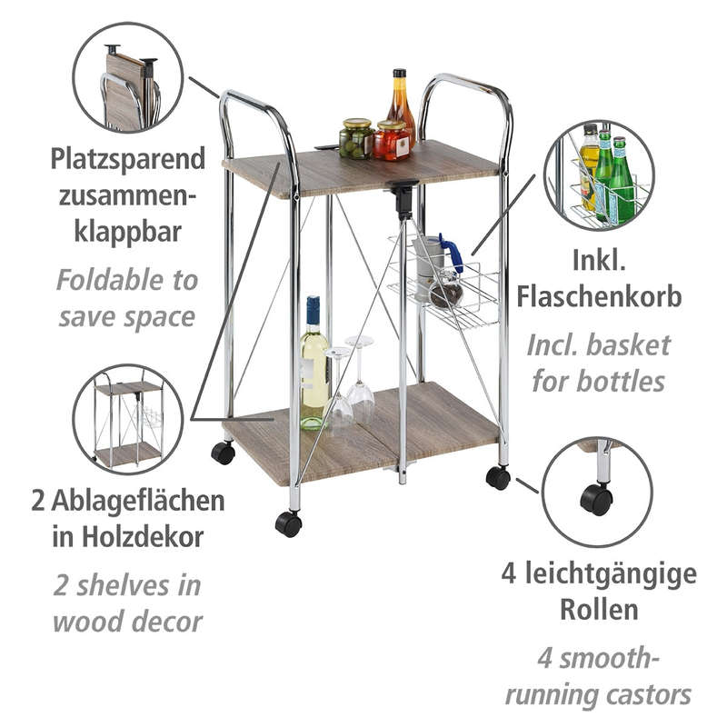 Serving Trolley Foldable Liky Range Wood Metal