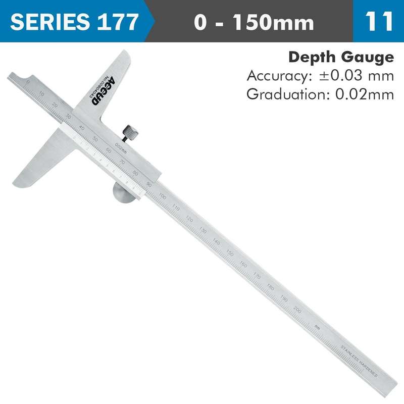 Vernier Depth Caliper 150 Mm 0.03 Mm Acc. 0.02 Mm Grad. S/Steel