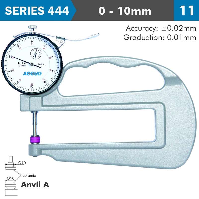 Thickness Gauge 10 Mm 0.02 Mm Acc. Large Depth Ceramic Anvil 0.01 Mm Grad
