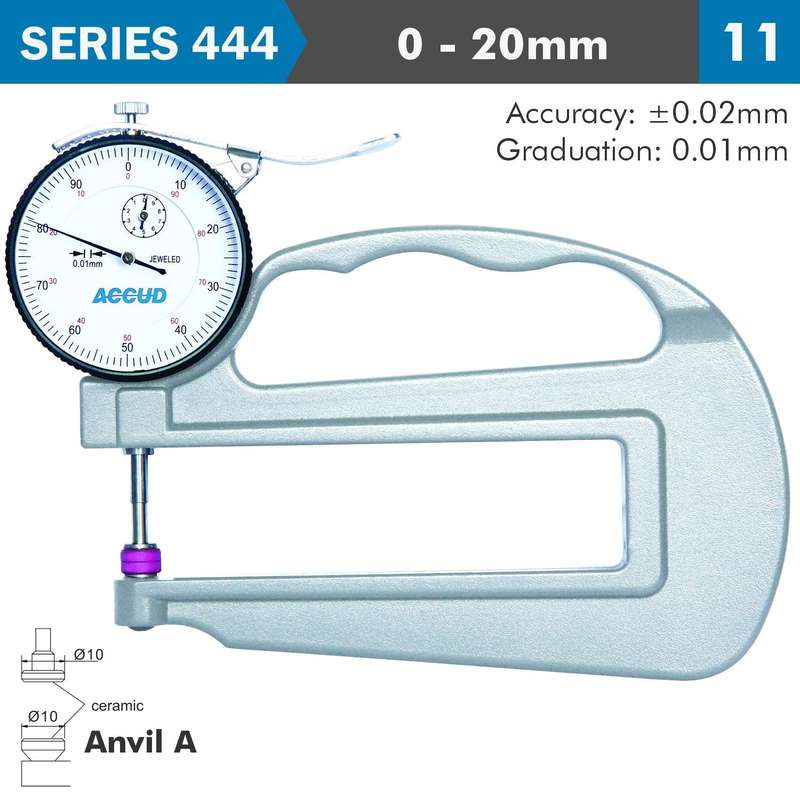 Thickness Gauge 20 Mm 0.03 Mm Acc. Large Depth Ceramic Anvil 0.01 Mm Grad
