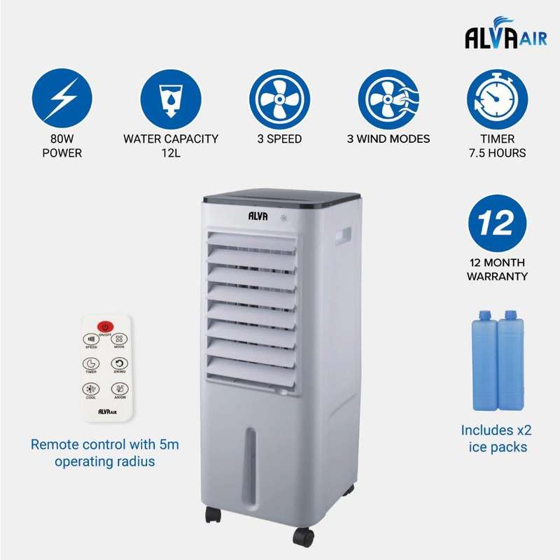 12 L Evaporative Air Cooler With Timer, Remote Control | Fan | Humidifier