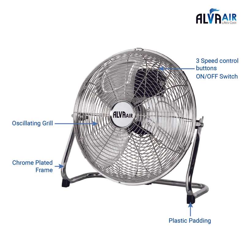 40cm Floor Fan High Velocity (Chrome Silver)