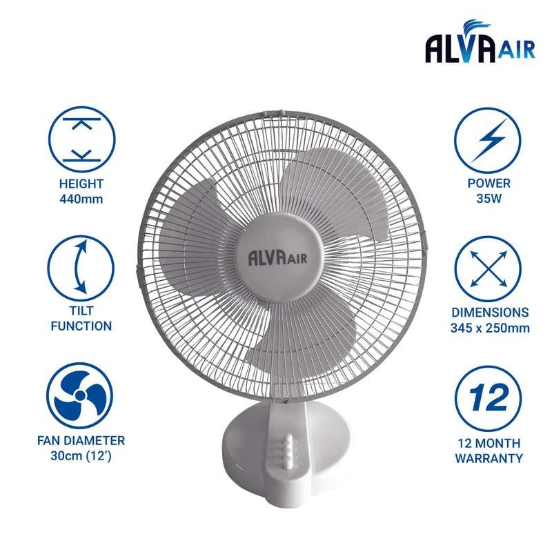 Alva 30Cm Plastic Desk Fan (White)
