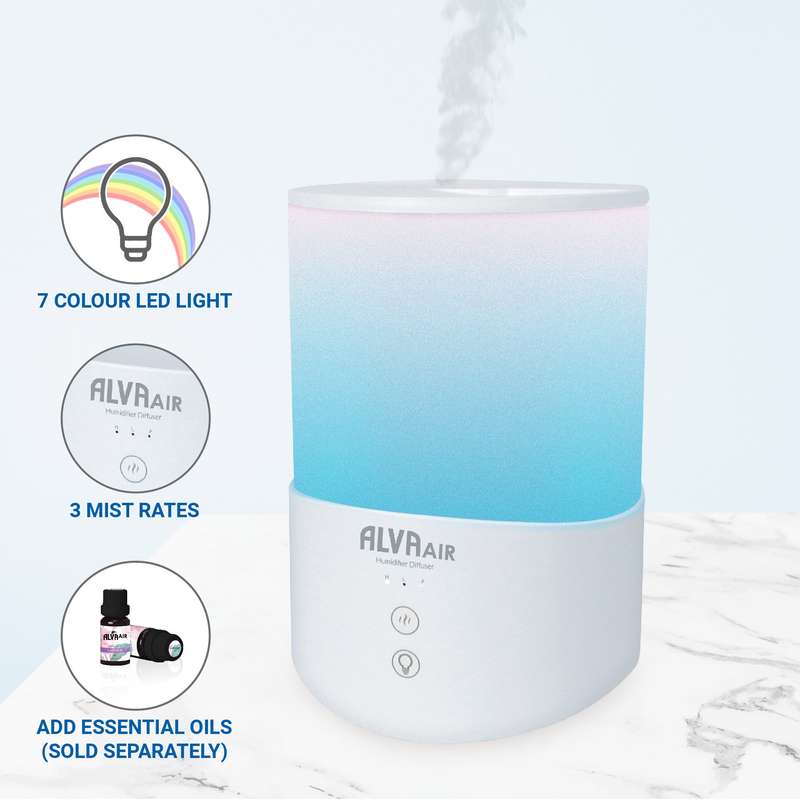 Alva Ultrasonic Humidifier (Diffuser) & 9Pc Essential Oils Value Bundle