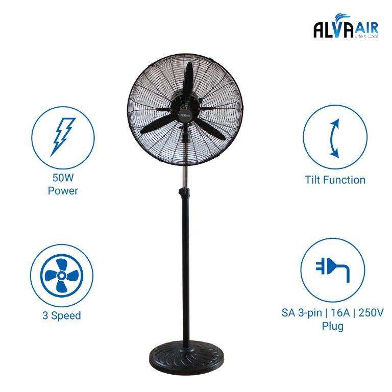 50cm Industrial Telescopic Pedestal Fan Metal (Matt Black)