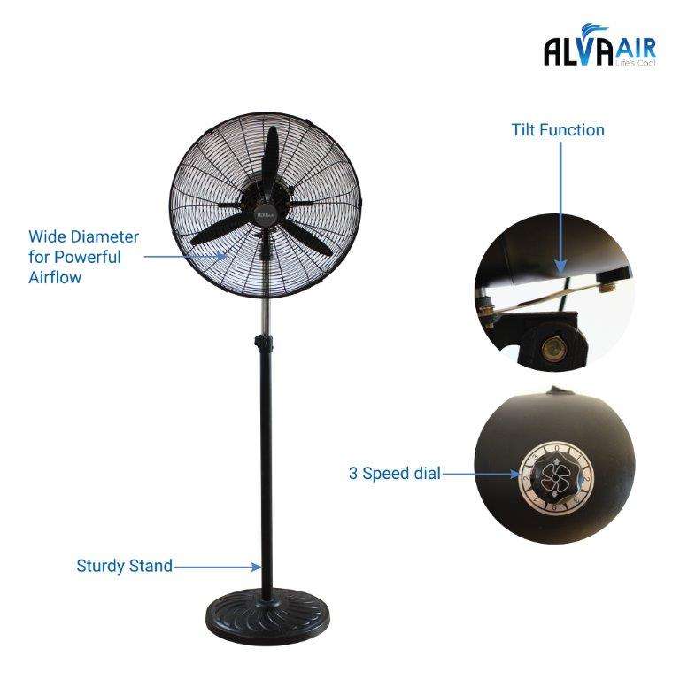 50cm Industrial Telescopic Pedestal Fan Metal (Matt Black)