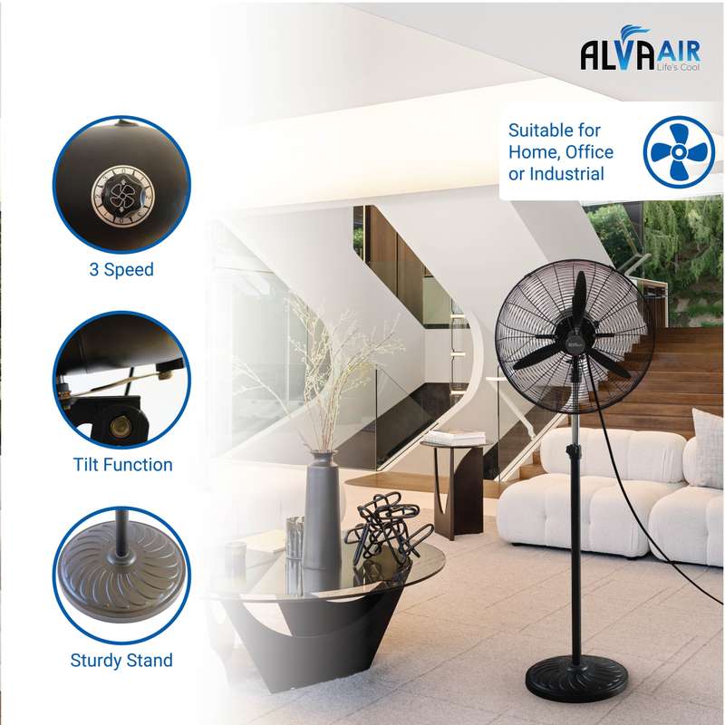 65cm Industrial Telescopic Pedestal Fan Metal (Matt Black)