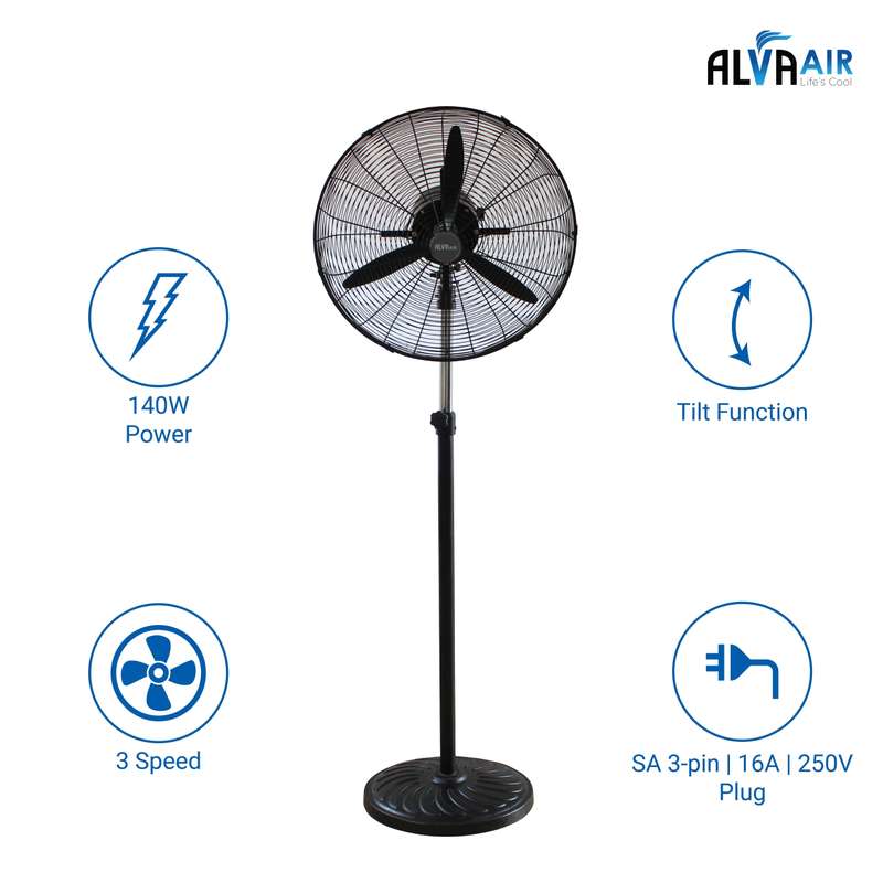 65cm Industrial Telescopic Pedestal Fan Metal (Matt Black)