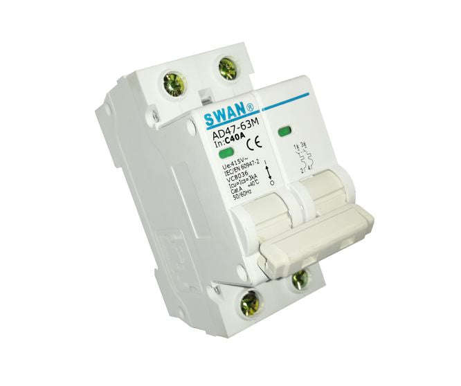 Circuit Breaker 2 Pole 40 A 3 Ka Din Rail C Curve Cb Ad47 M 3240