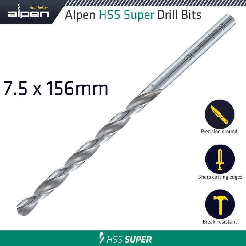 Hss Drill Bit Long 7.5 X 156 Mm Bulk