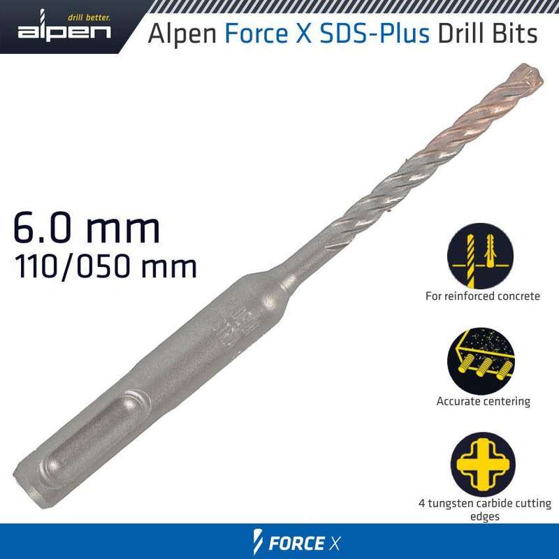 Force X 6.0 X 110/050 Sds Plus Rebar Drill Bit X4 Cutting Edges Bulk